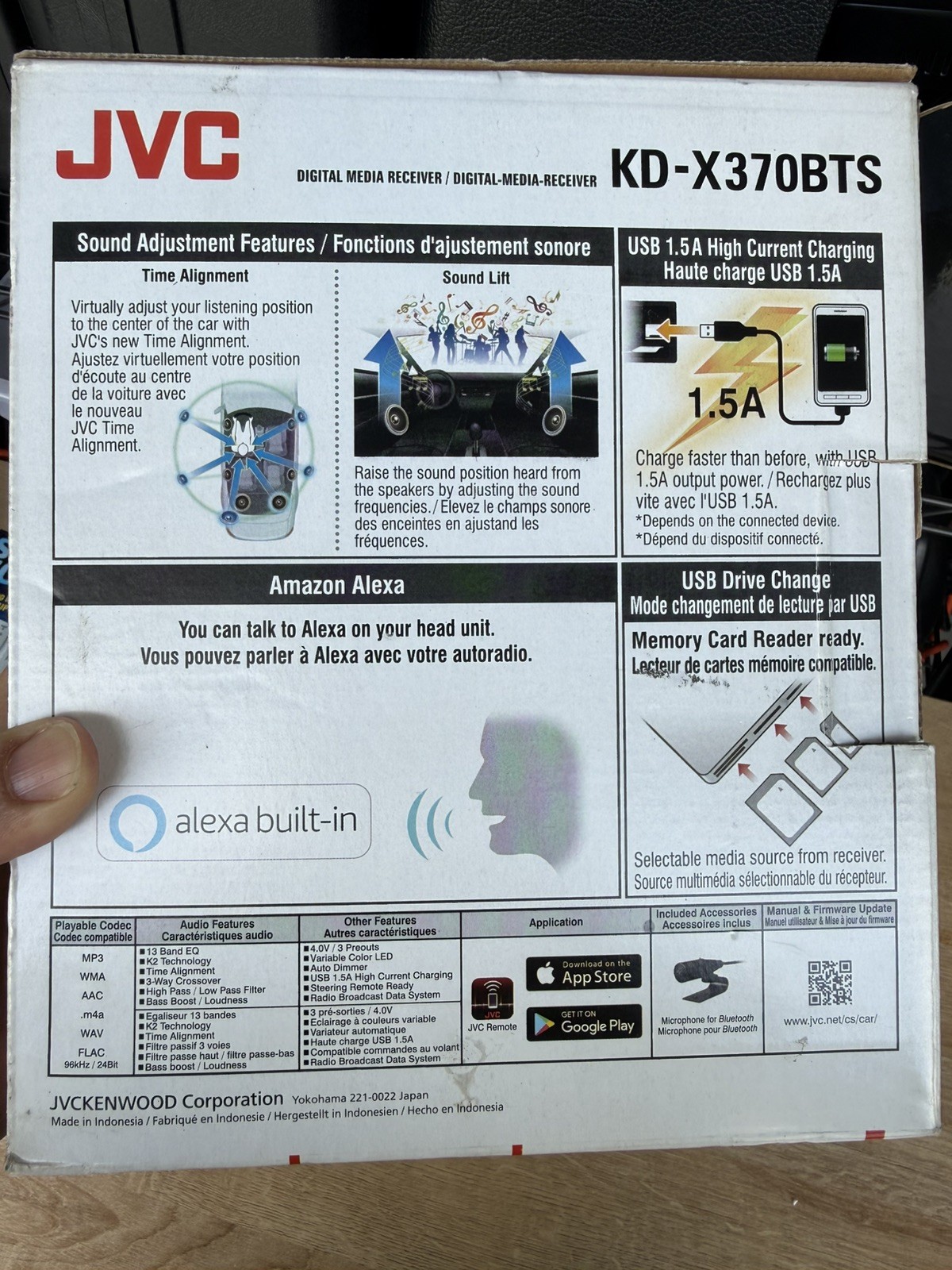 JVC KD-X370BTS Bluetooth USB SiriusXM Alexa Media Receiver Open Box