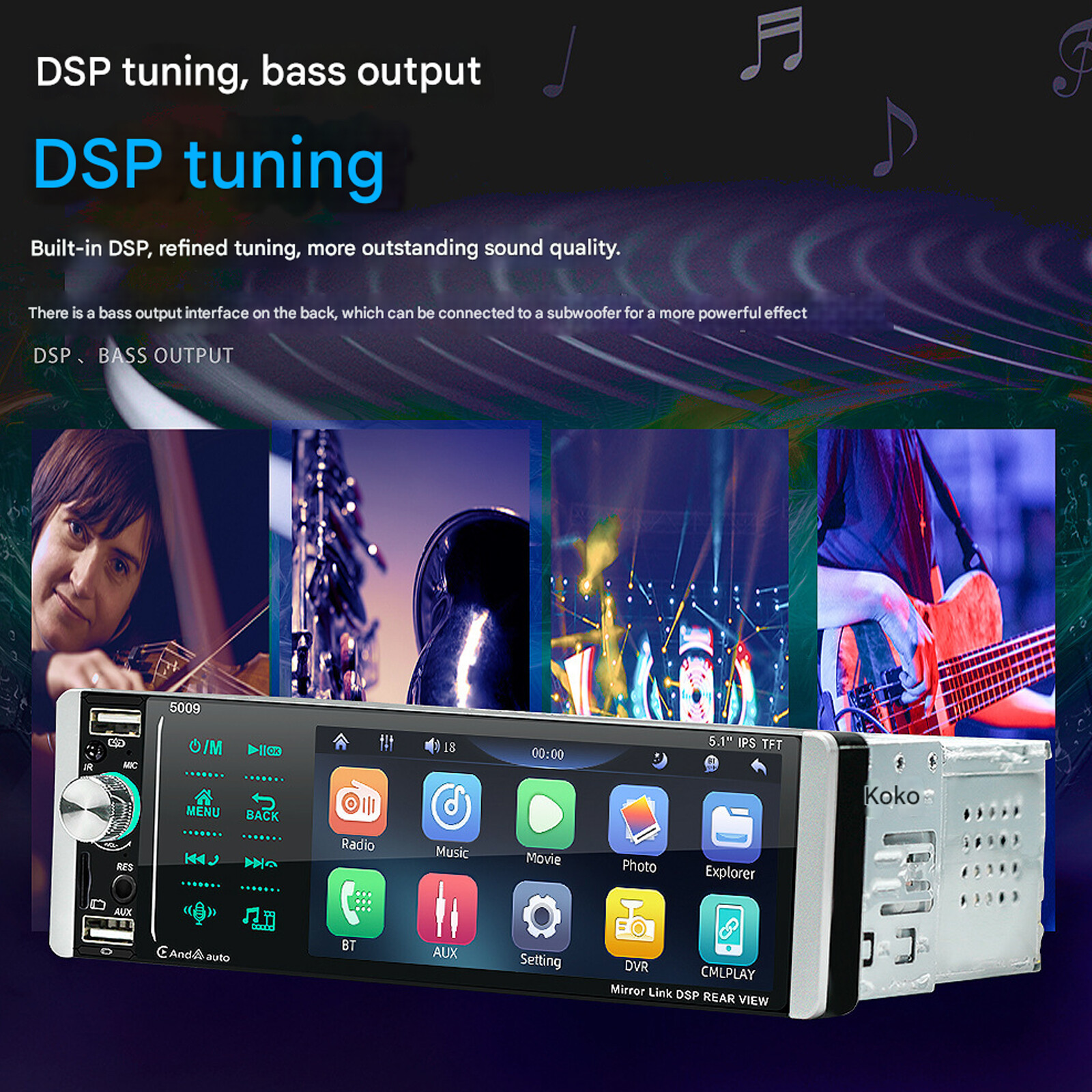 1Din 5.1in Car Radio MP3 USB AUX AM/FM Digital Media Stereo Receiver Mirror Li40