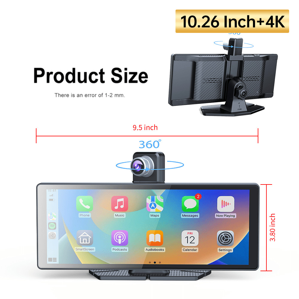 9.3in HD Wireless Carplay Auto Screen, 4K Front+Wired 1080P Rear+Infrared Camera
