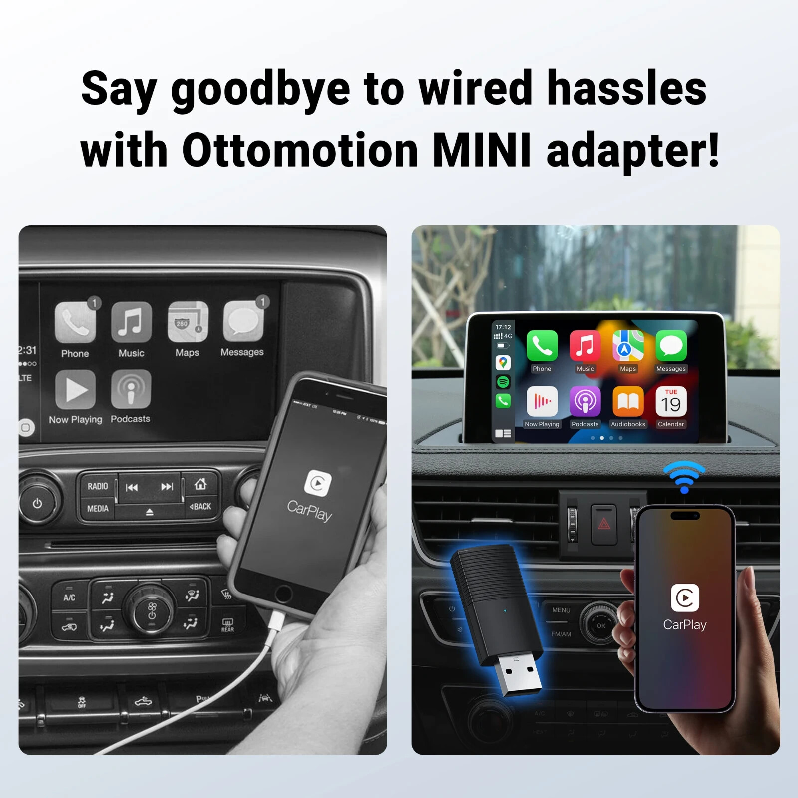Mini Wireless Carplay / Android Auto Adapter USB Plug & Play, Music & Phone Call