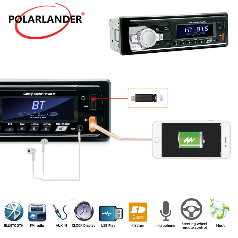 Dual USB SD FM Radio 60W x 4 Single Din Car Stereo Bluetooth MP3 Player