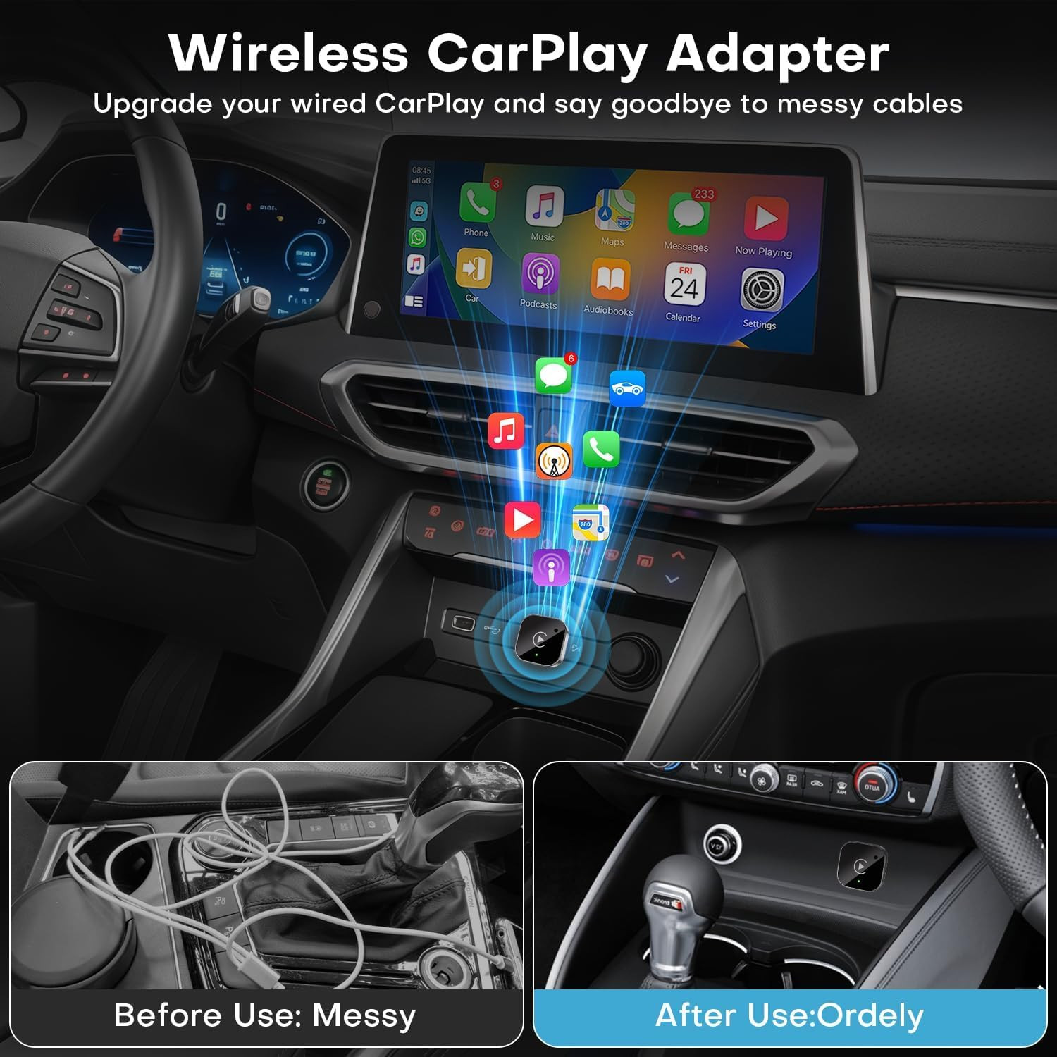 2026 Wireless CarPlay & Android Auto Adapter, Plug & Play, No Latency