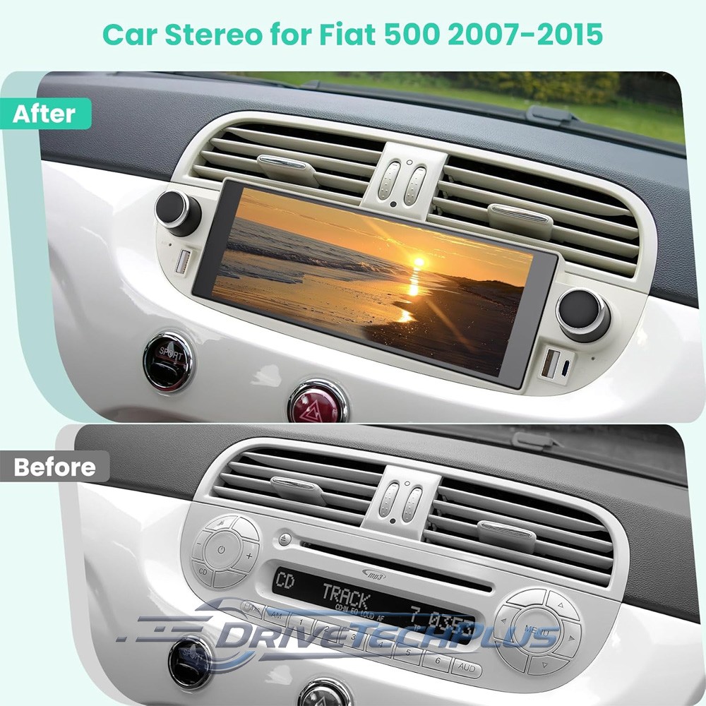 6.8 inch Car Stereo Radio Wireless Carplay & Android Auto for Fiat 500 2007-2015