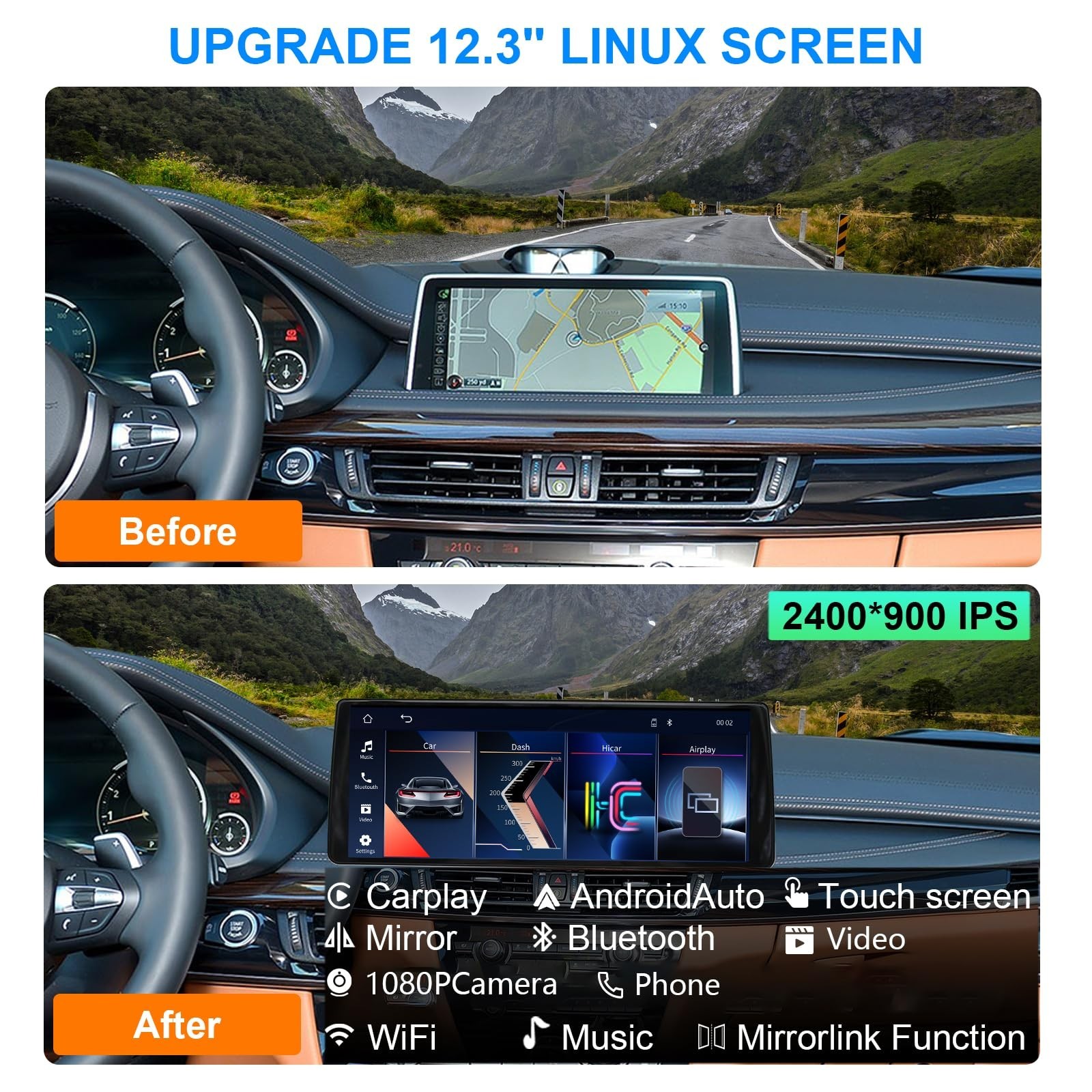 12.3″ Car Stereo Carplay for BMW X5/6 2014-2016 F15 F16 NBT, Ultra-Thin 2400 …