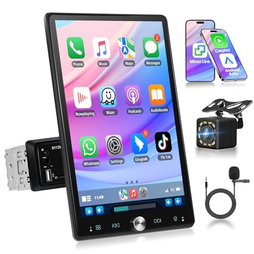 10.4 Inch Single Din Car Stereo, 2.5D Rotatable Touchscreen Auto Radio with