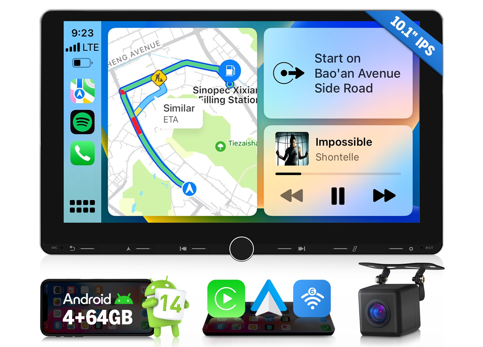 10.1″ IPS Android Auto 14 4+64 2 DIN GPS CarPlay Car Stereo Radio Reverse Camera