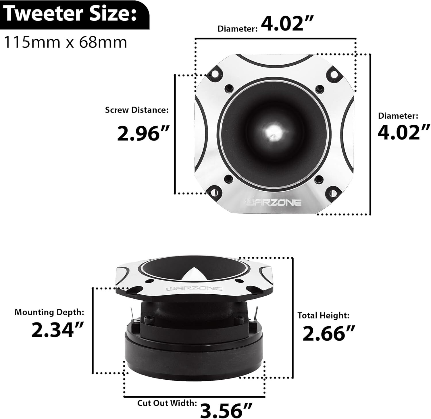 WARZONE 4.02-Inch Super Tweeter , 4 Ohm, 1600W Max, 105dB Sensitivity, Titanium