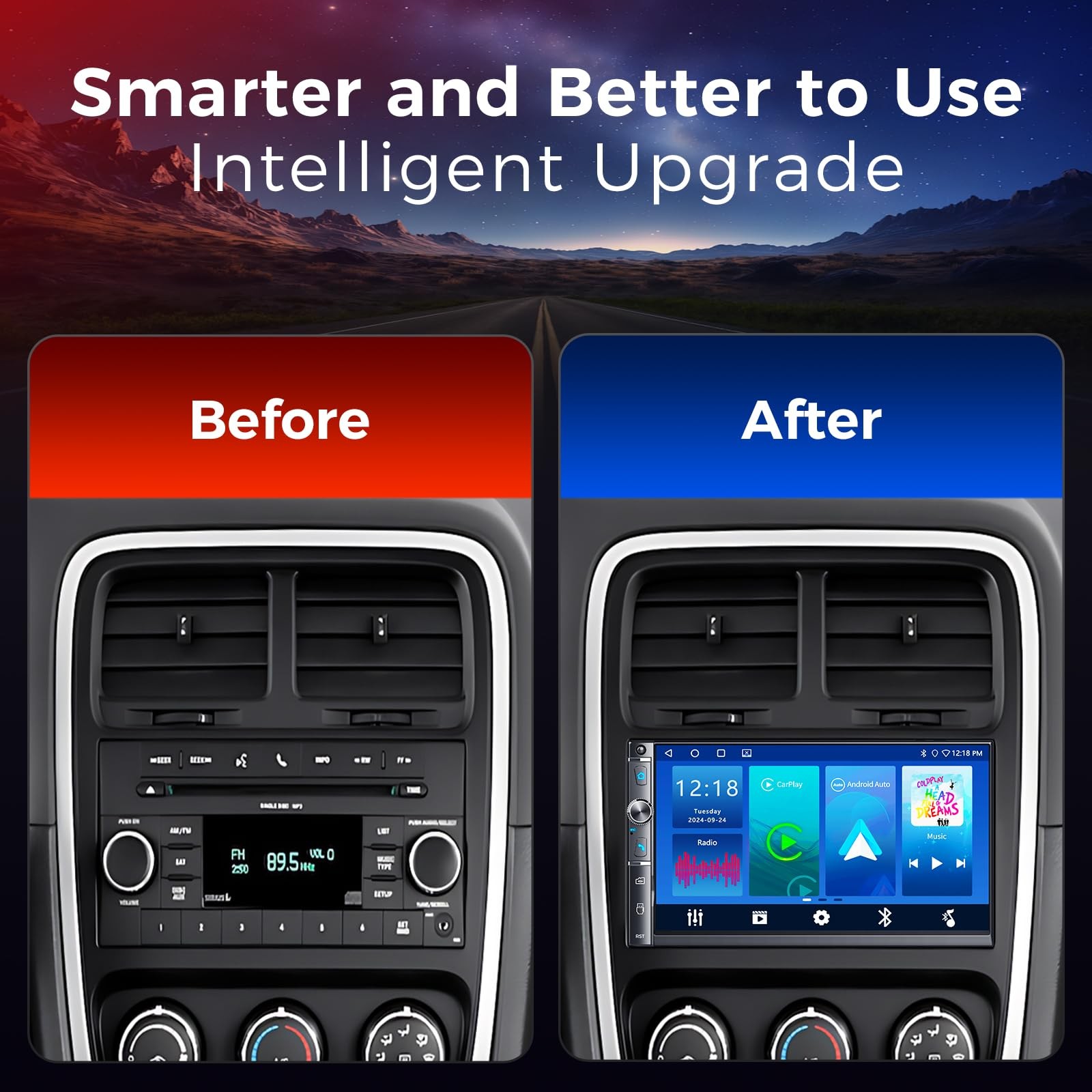Kissound Double Din Car Stereo with 7″ HD Touchscreen, Wireless Apple