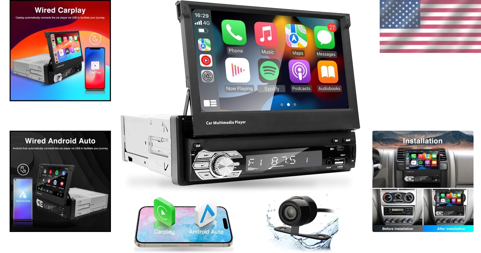 Car Stereo Touchscreen Bluetooth Backup Camera FM Radio Android Auto CarPlay …