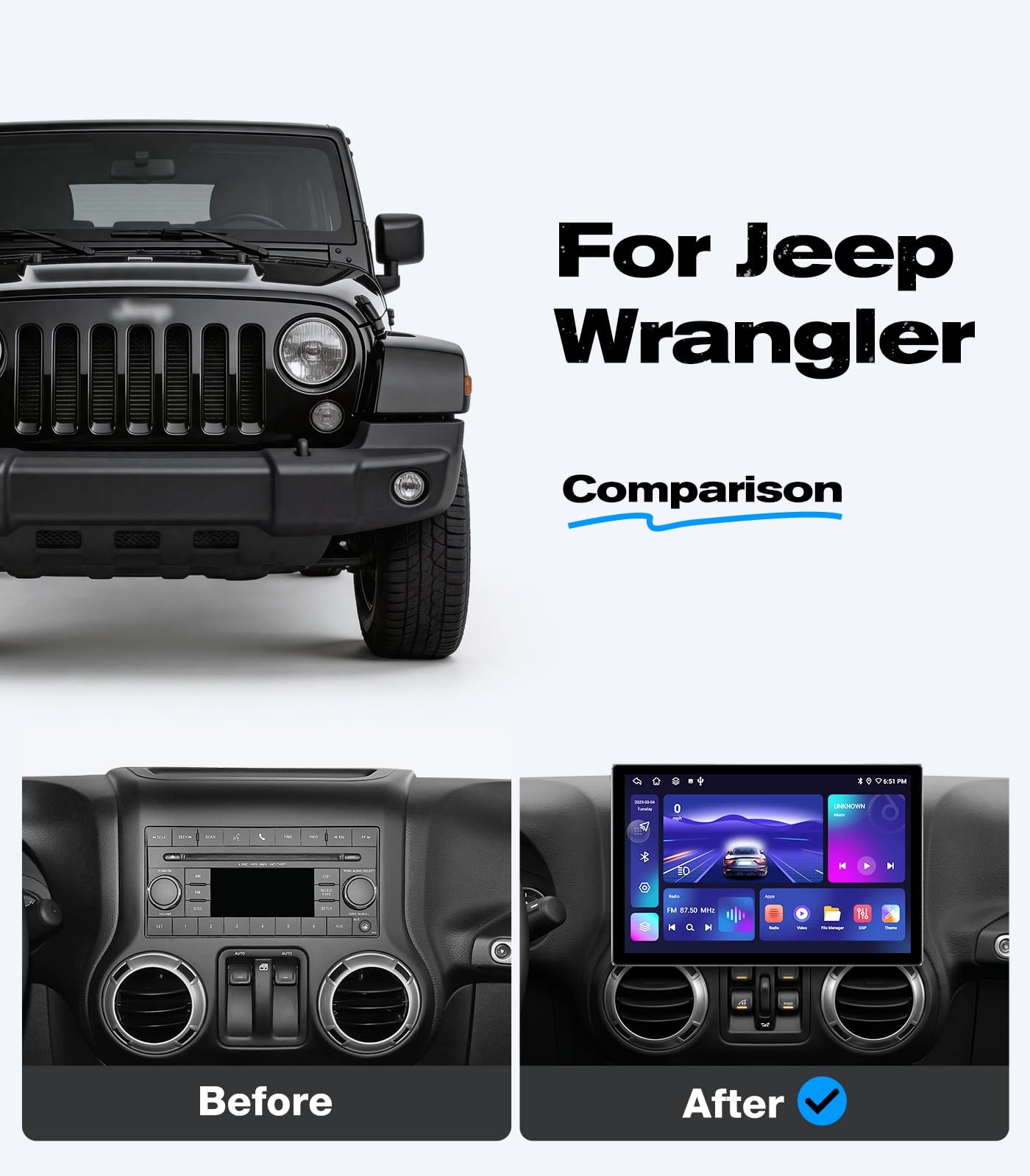 11.5 Inch Android Car Radio for Jeep Wrangler JK 2007-2018, Bluetooth, GPS