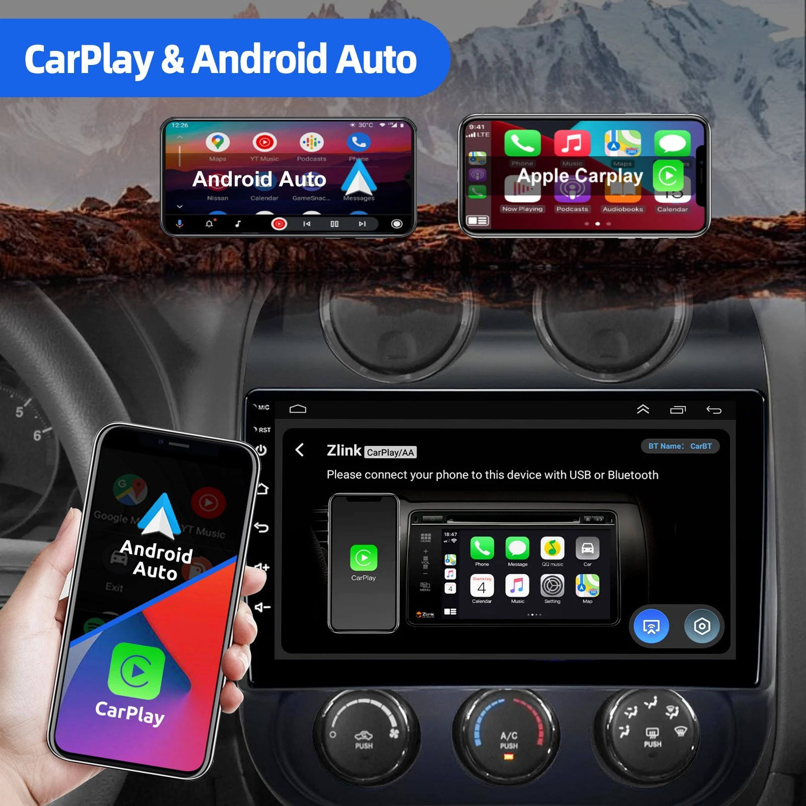 Android 14 Car Radio GPS Stereo Fit Apple Carplay WiFi For Jeep Patriot Compass