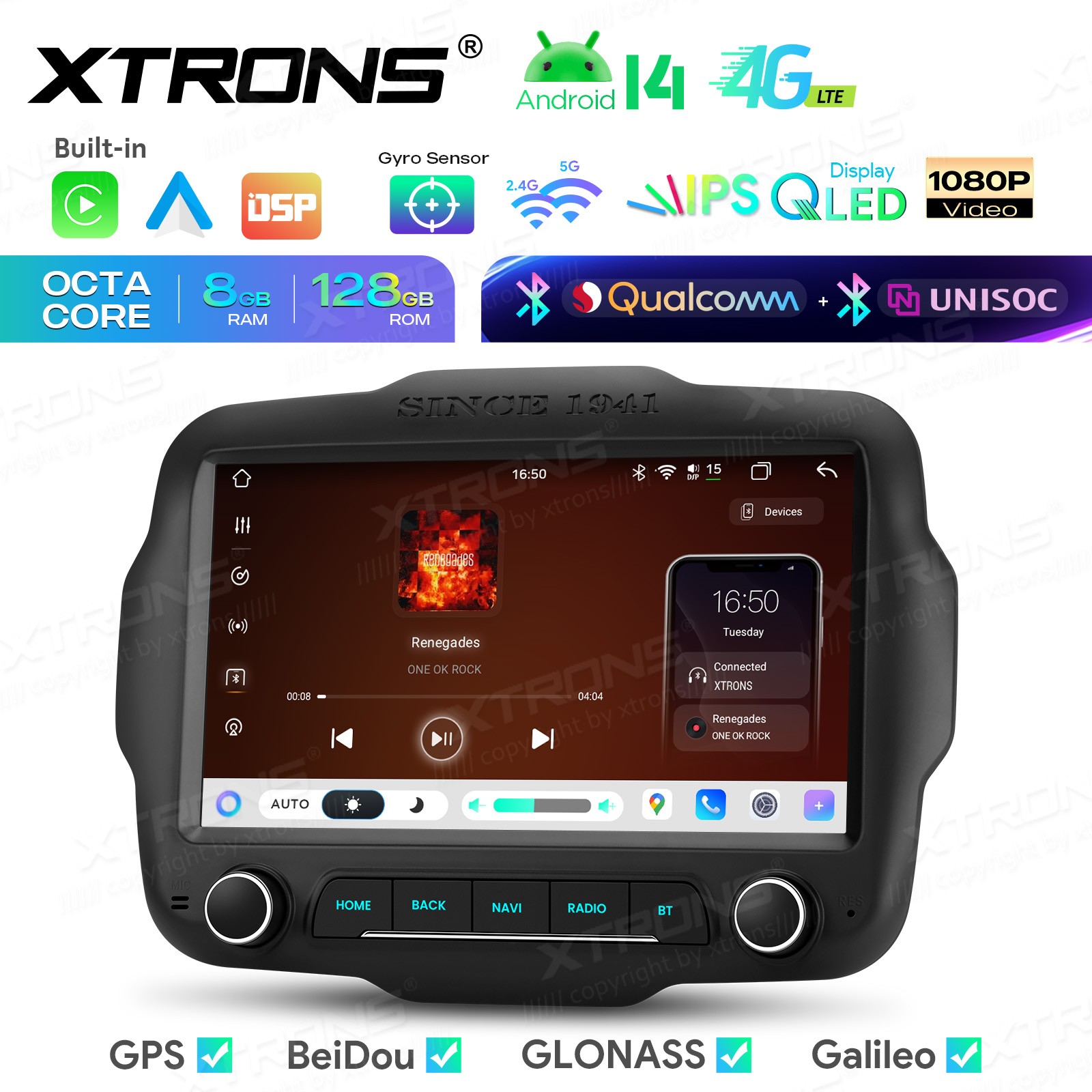 Android 14 Radio for Jeep Renegade 8-Core 8+128GB Wireless CarPlay Auto DSP 4G