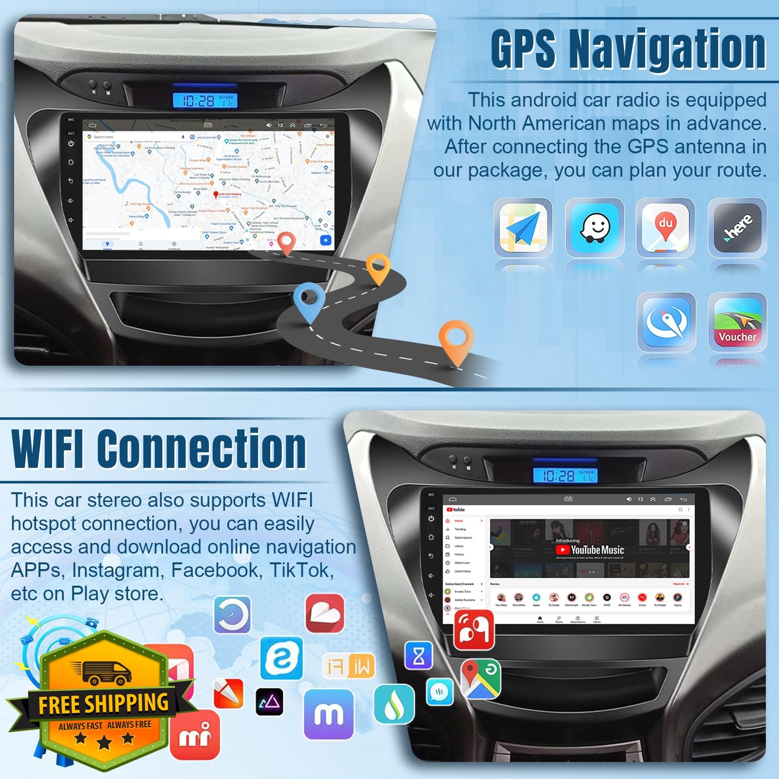 Naifay Car Radio Hyundai Elantra 11-13 Android Auto Carplay 9″
