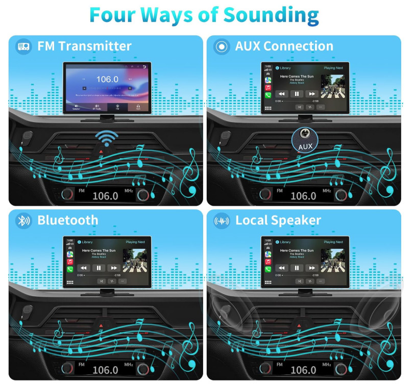 Pantalla CarPlay 9″ con Cámara 4K, Reversa 1080P, GPS y Bluetooth. Nuevo