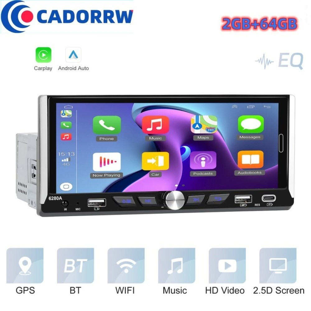 2+64GB 6.9″ Single 1 Din Android 15 Carplay BT GPS Touch Screen Car Stereo Radio