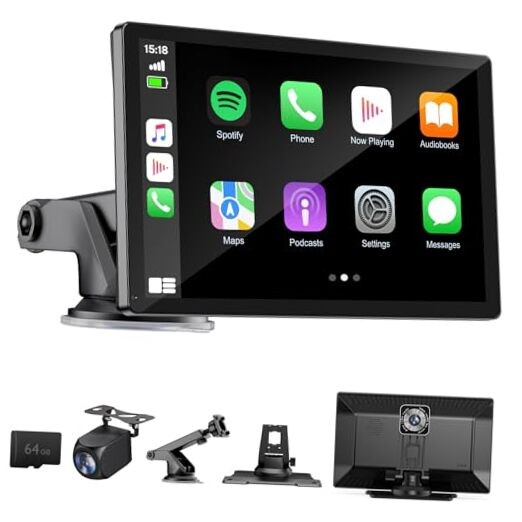 9″ Wireless Apple Carplay Screen for Car with 4K Dash Cam, Portable 9inches