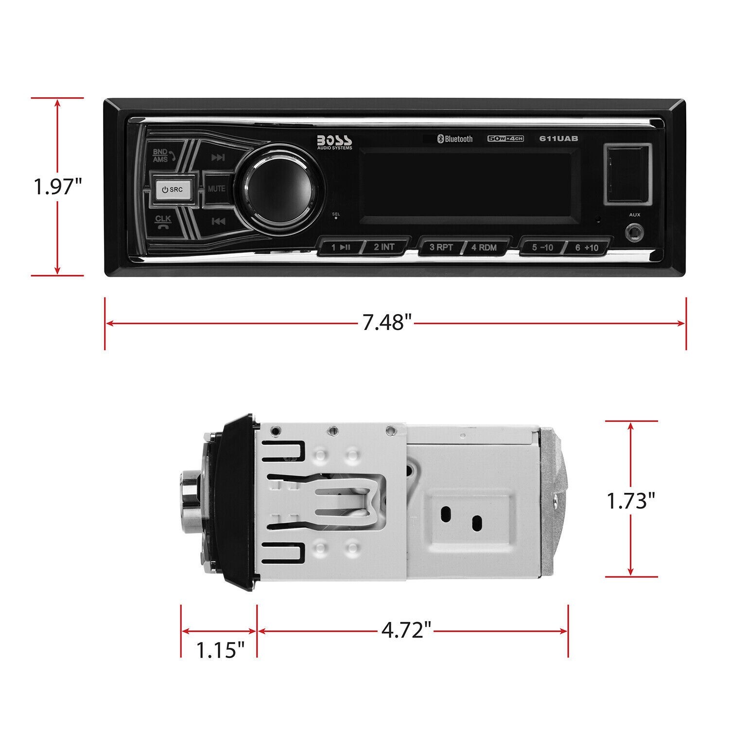 Bluetooth Audio AUX BOSS Audio Systems 616UAB Multimedia Car Stereo -Single Din