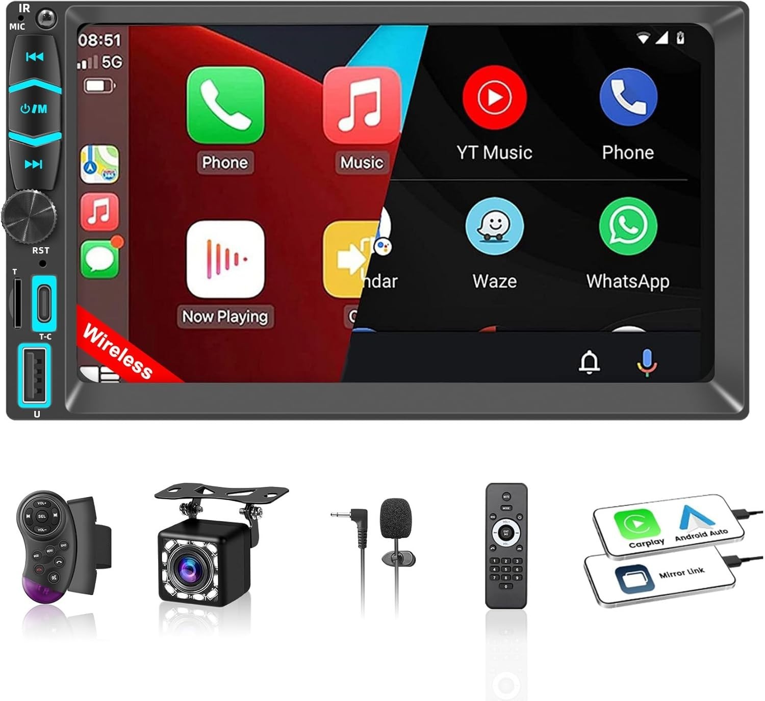 Upgraded Apple Carplay & Android Universal Radio, Mirror Link, Backup Camera,