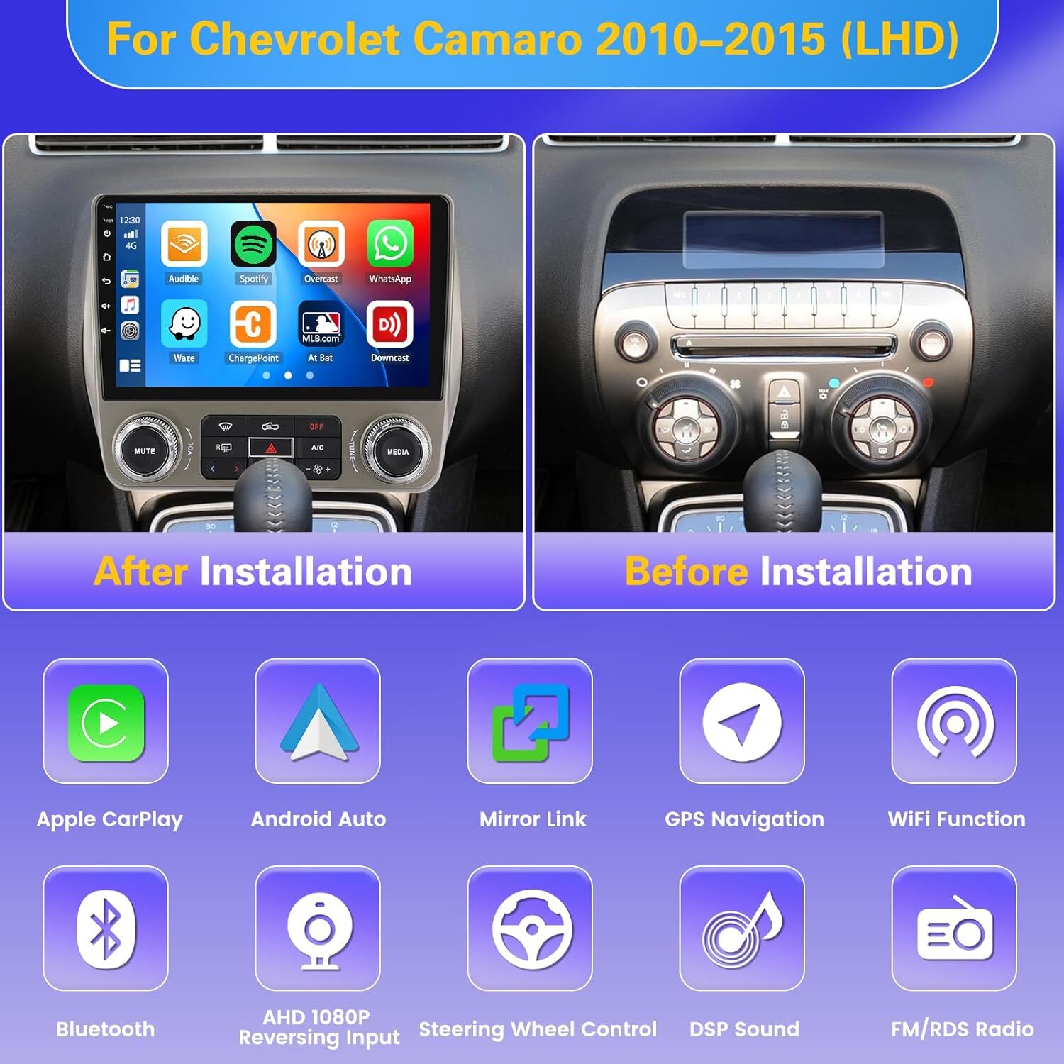 For Chevrolet Camaro 2010-2015 Apple Carplay Android 13 Stereo Car Radio GPS Nav