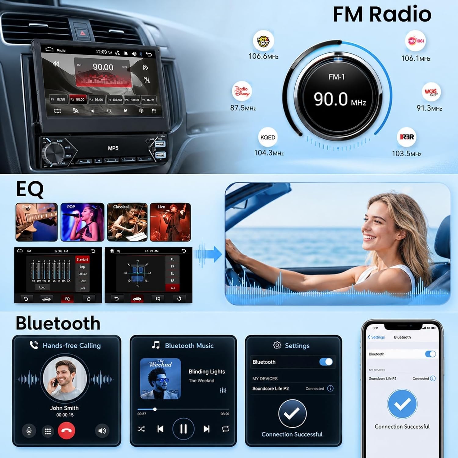 7″ Car Stereo Radio Single 1 Din Flip Out Touch Screen MP5 Player USB Bluetooth