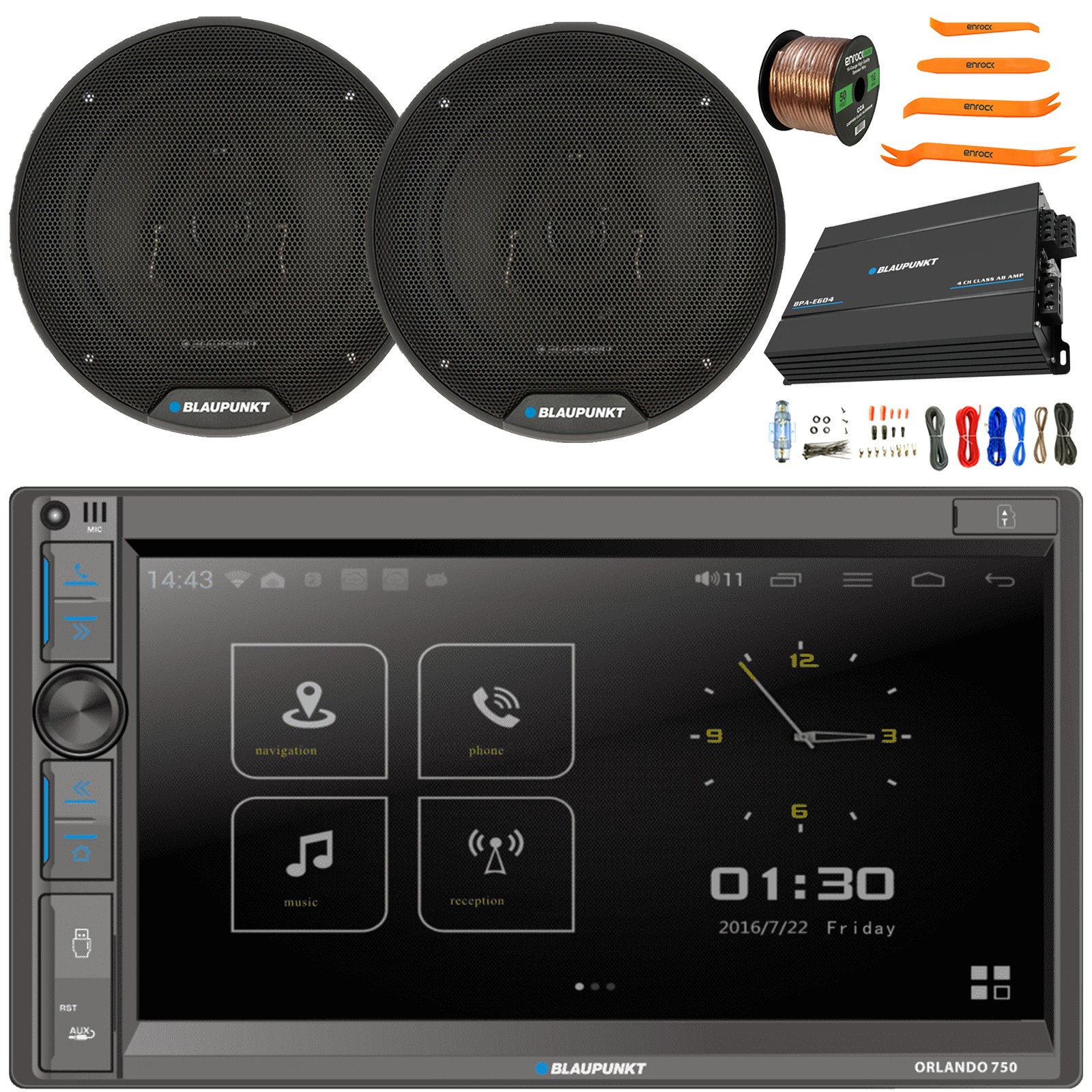 Blaupunkt 6.9″ Double DIN Receiver, 2x 6.5″ 60W Speakers, 4-Channel Amplifier