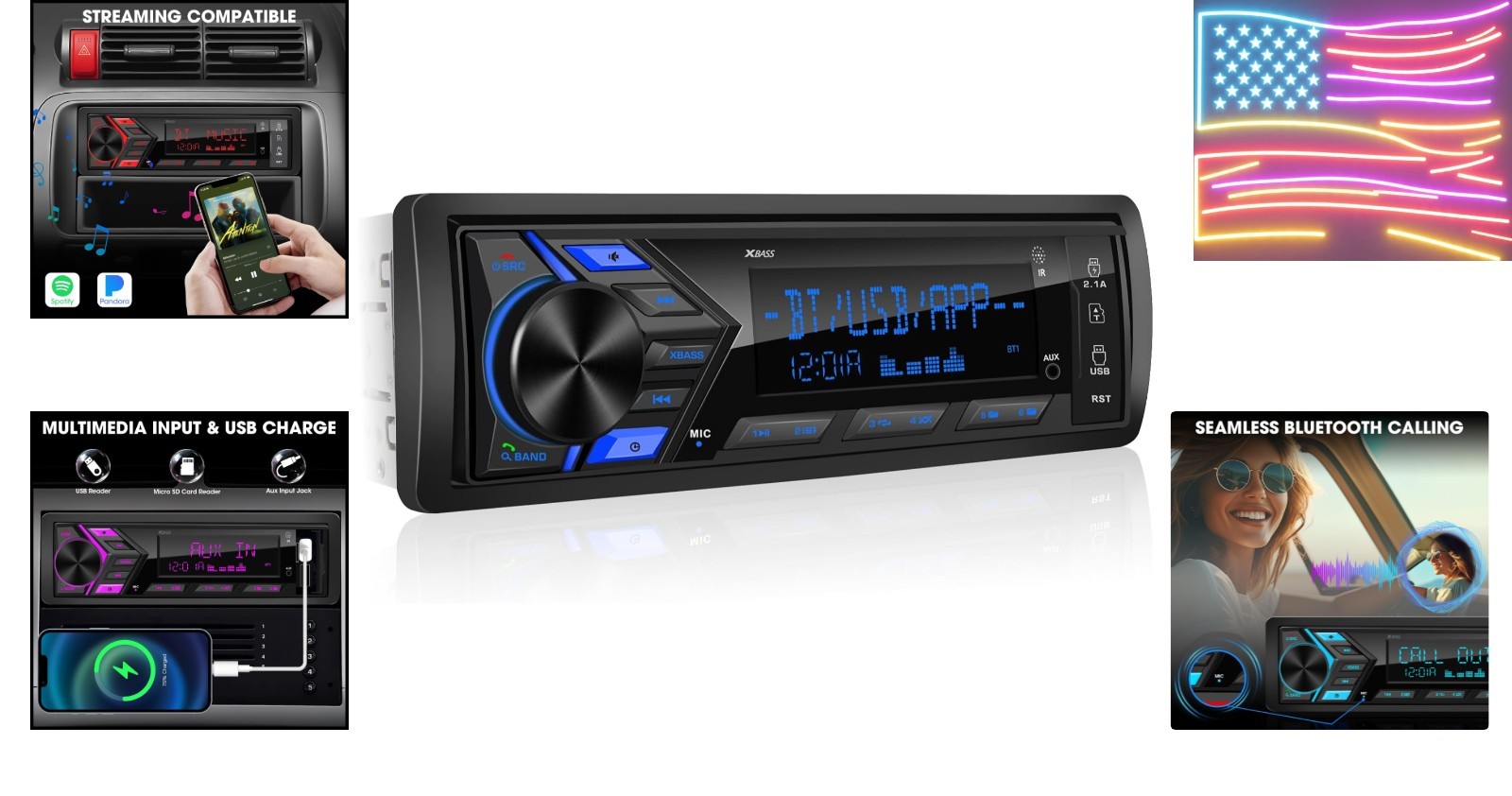 1 Din Car Stereo Bluetooth Radio Receiver Dashboard