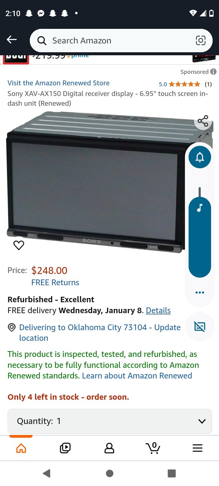Sony XAV-AX150 6.95” Digital Media Receiver