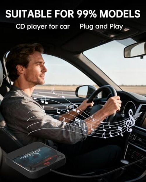 Portable Car CD Player with USB/AUX Port,External CD Player Compatible Black