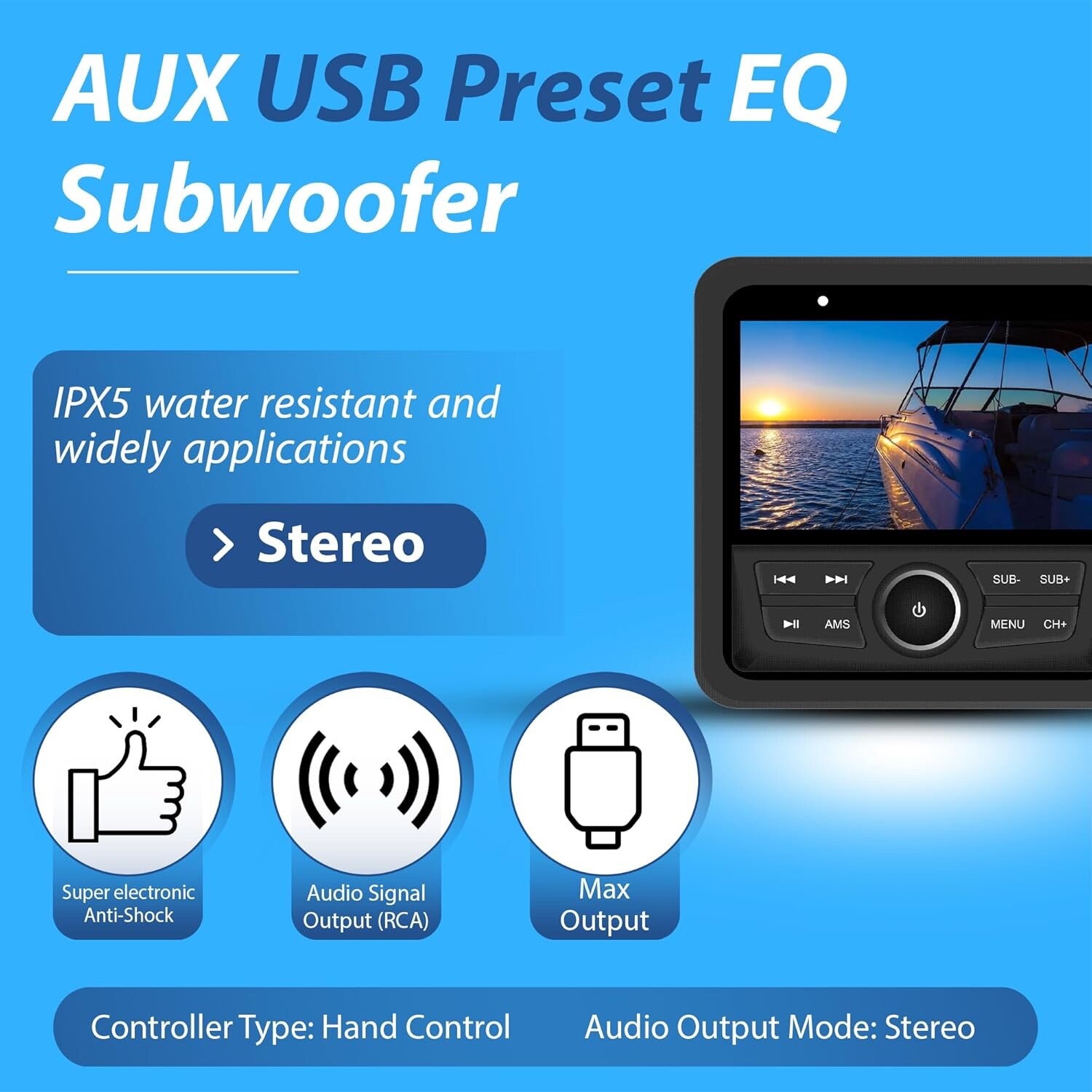 Gravity Marine Stereo Receiver 12V, 200W, 4.1″ LCD USB, SD, AUX, FM , Bluetooth