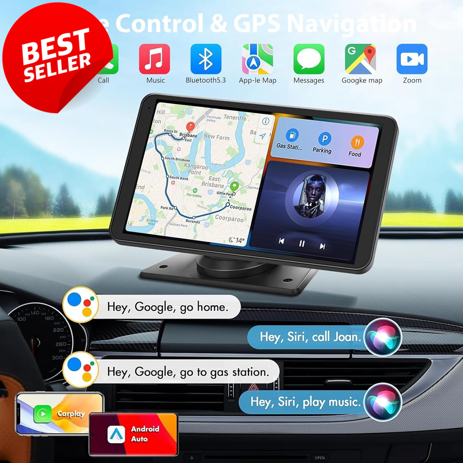 7″ Wireless CarPlay Screen Android Auto Touch Display GPS Backup Camera – US