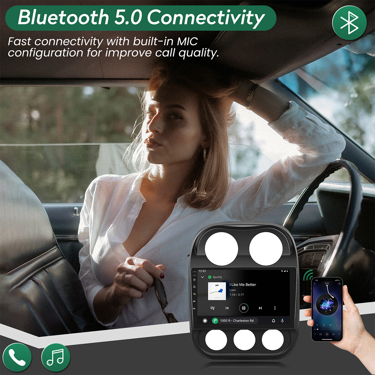 5G 4+64GB Android13 Car Stereo for Jeep Compass 2010-2016 Wireless Apple CarPlay