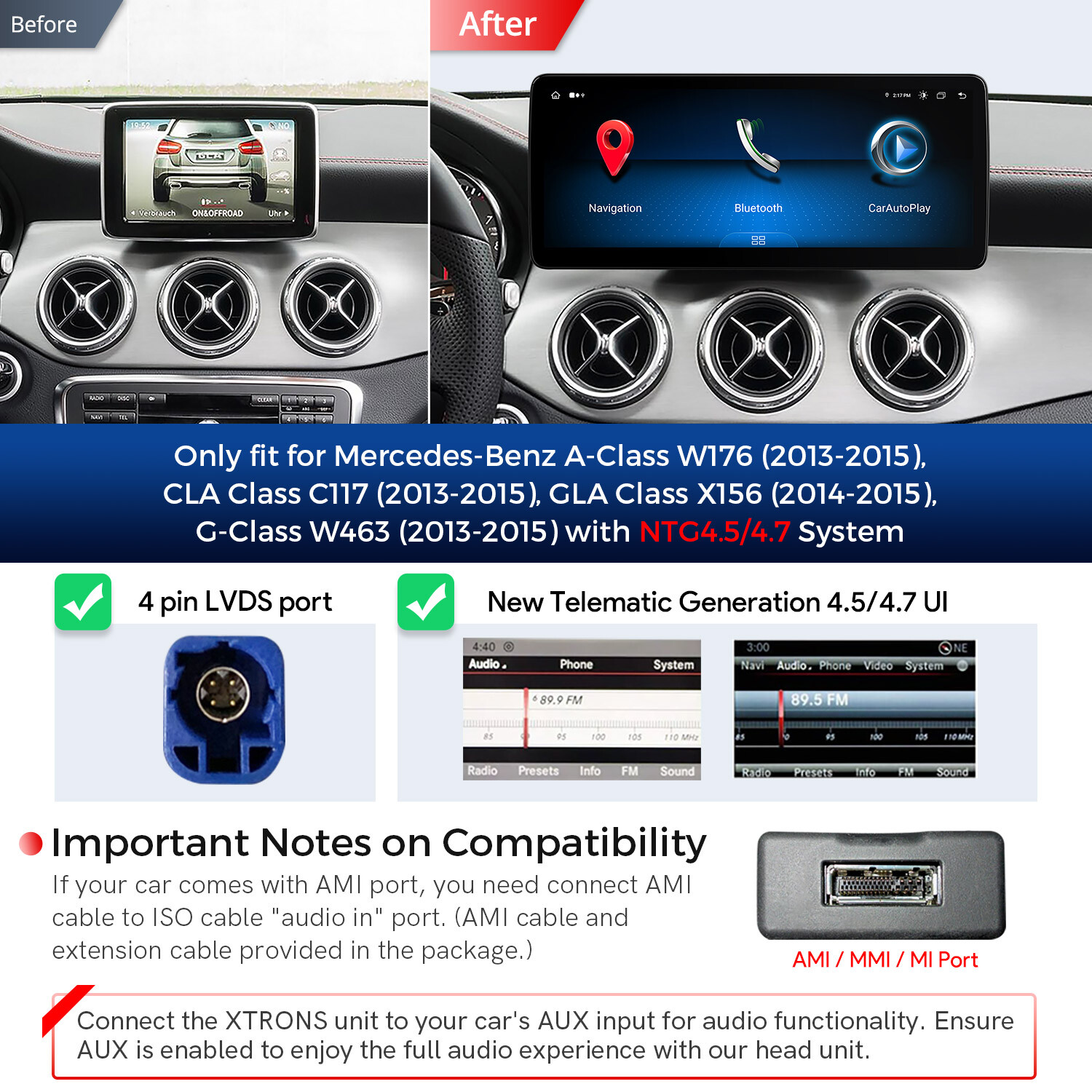 12.3″ Android 13 Car Stereo GPS Navi 4G WIFI CarPlay DSP For Benz W176 X156 W463
