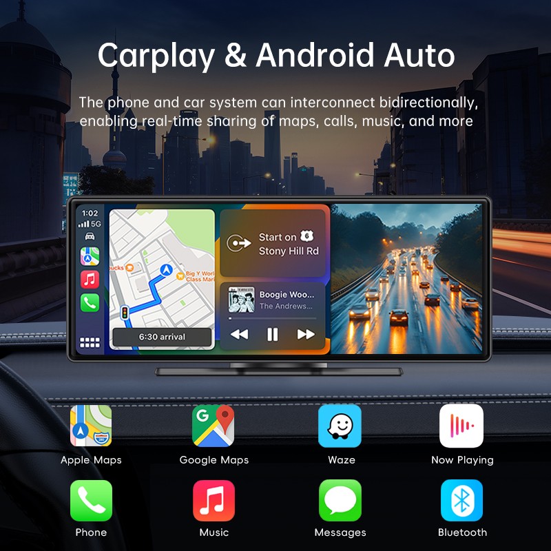 10.26″ Wireless CarPlay Android Auto Dash Screen 4K FM Touch Screen Radio