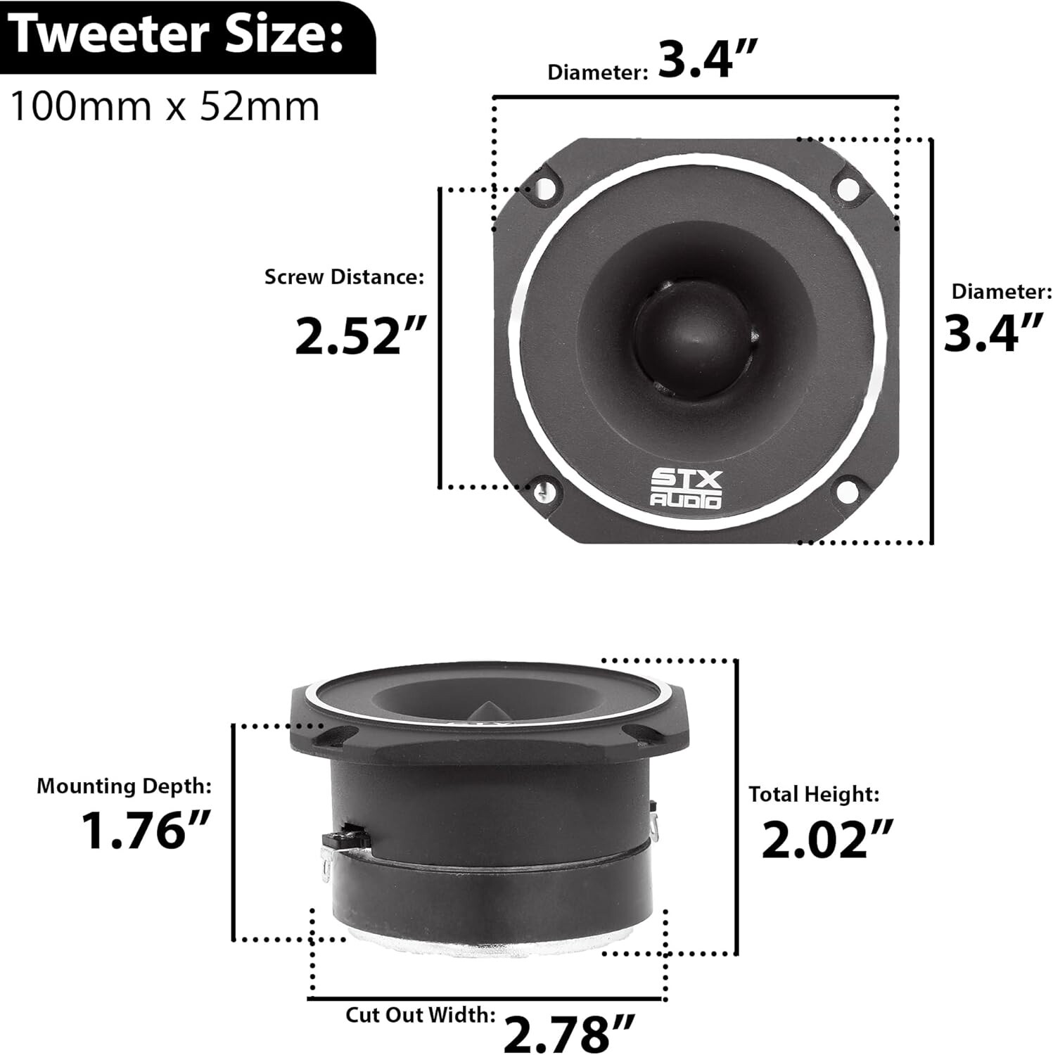 2x STXAudio 3.4″ Super Tweeter Speaker 4 Ohm 800W Max 105dB Titanium Diaphragm