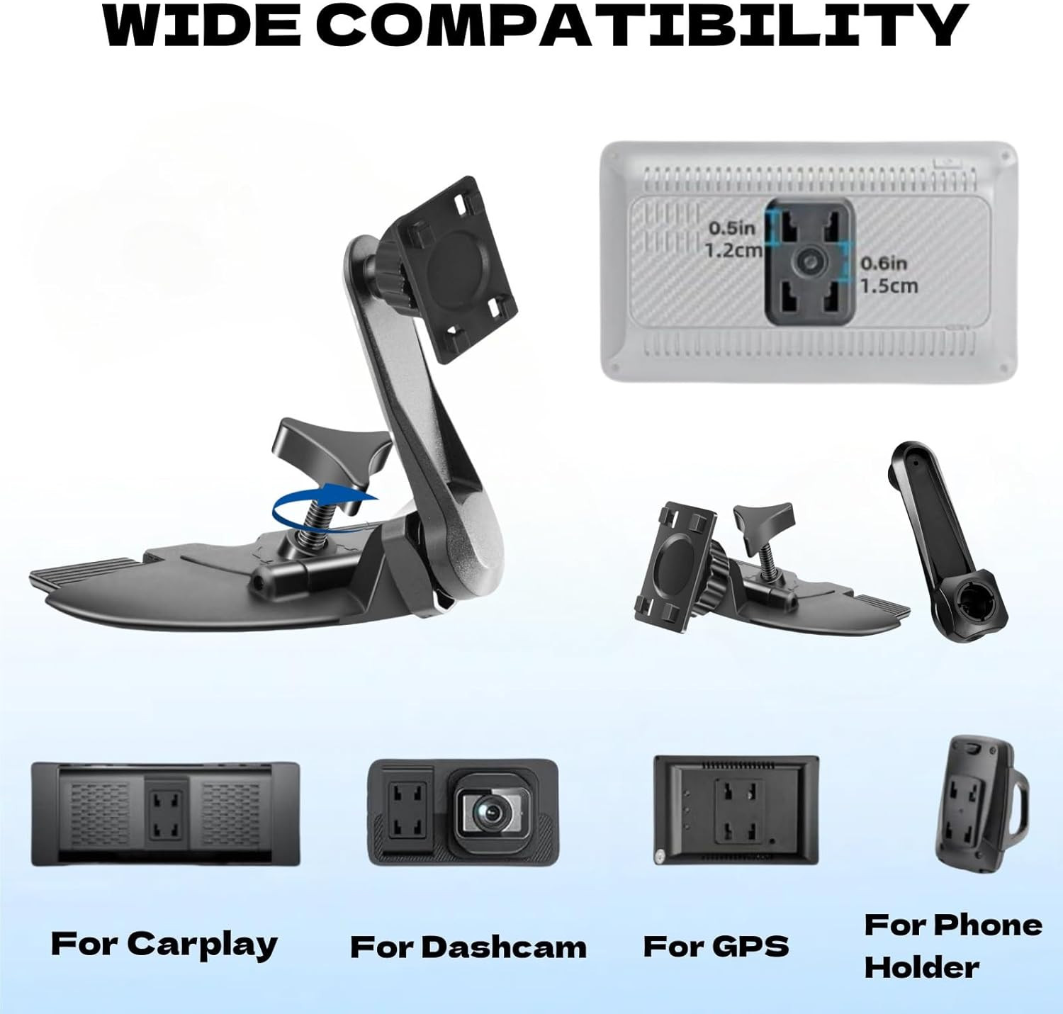 Extended Arm CD Slot Mount for Carplay Screen Adjustable 360° Rotating Universal