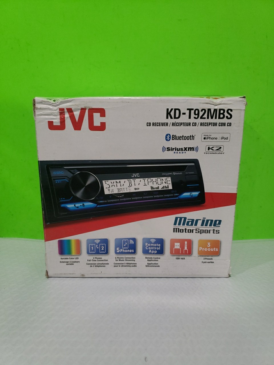 JVC KD-T92MBS 1-DIN AM/FM/CD Marine Car Audio Receiver w/Bluetooth, USB Open Box