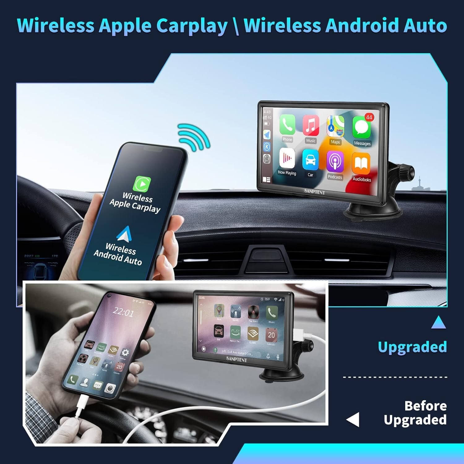 Sanptent Portable Wireless Car Stereo 7″ USB/AUX Input Easy Installation