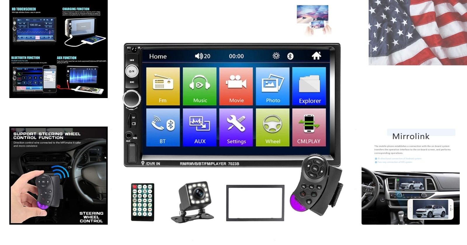 High-Performance 7 Inch Bluetooth Car Radio with Steering Wheel Control