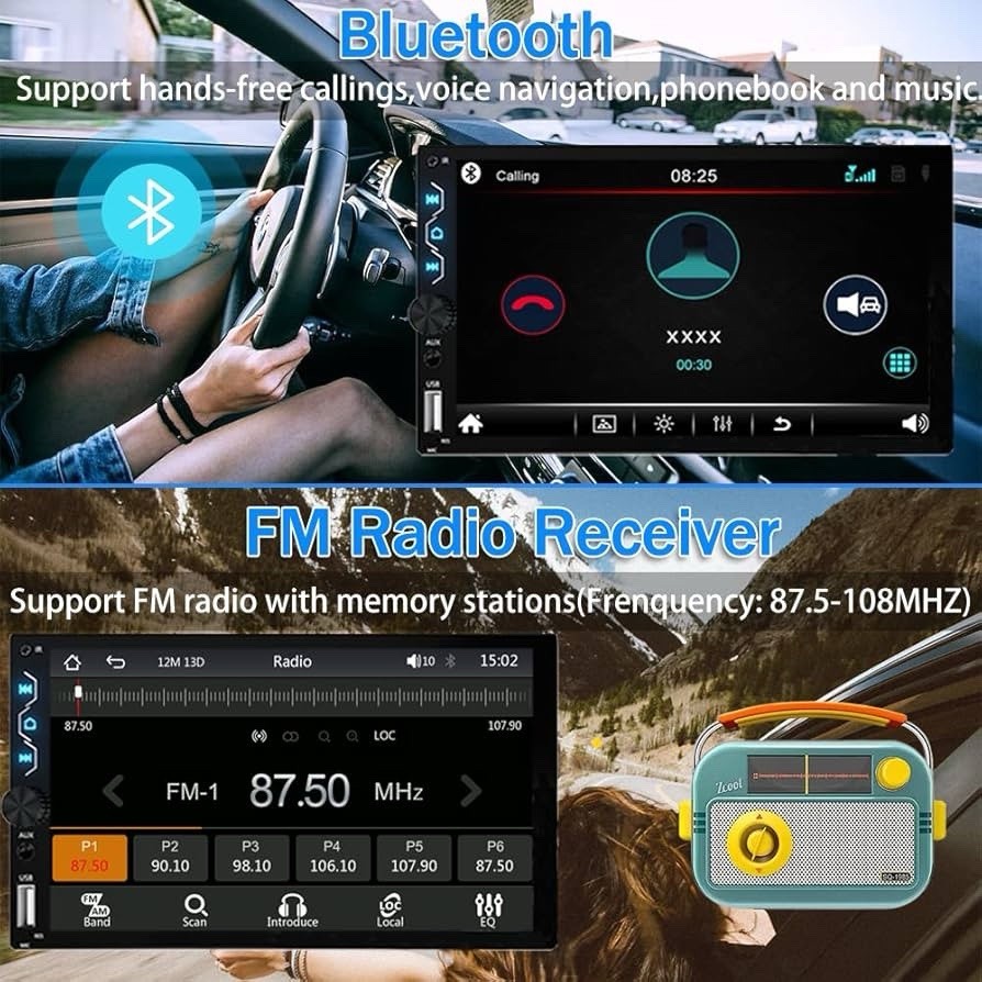 Leadfan Double Din Car Stereo Apple Carplay & Android Auto,7 Inch Touchscreen