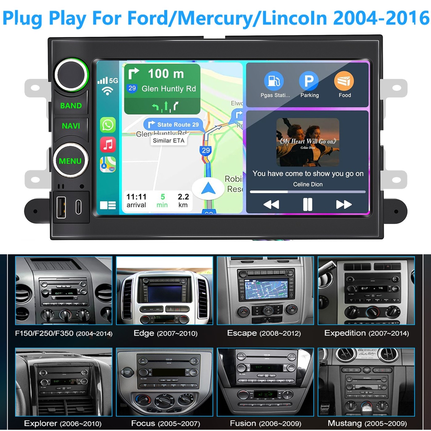 Wireless Apple Carplay Car Radio Stereo GPS For Ford F150 Mustang 2004-2008
