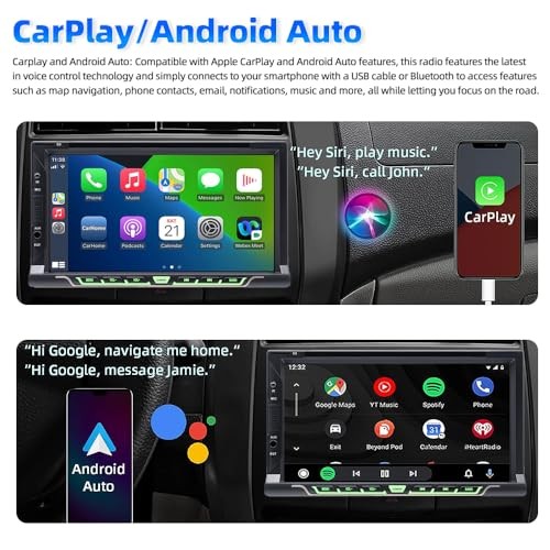 Double Din Car Stereo with CD/DVD Player, CarPlay/Android Auto 7″ Touch