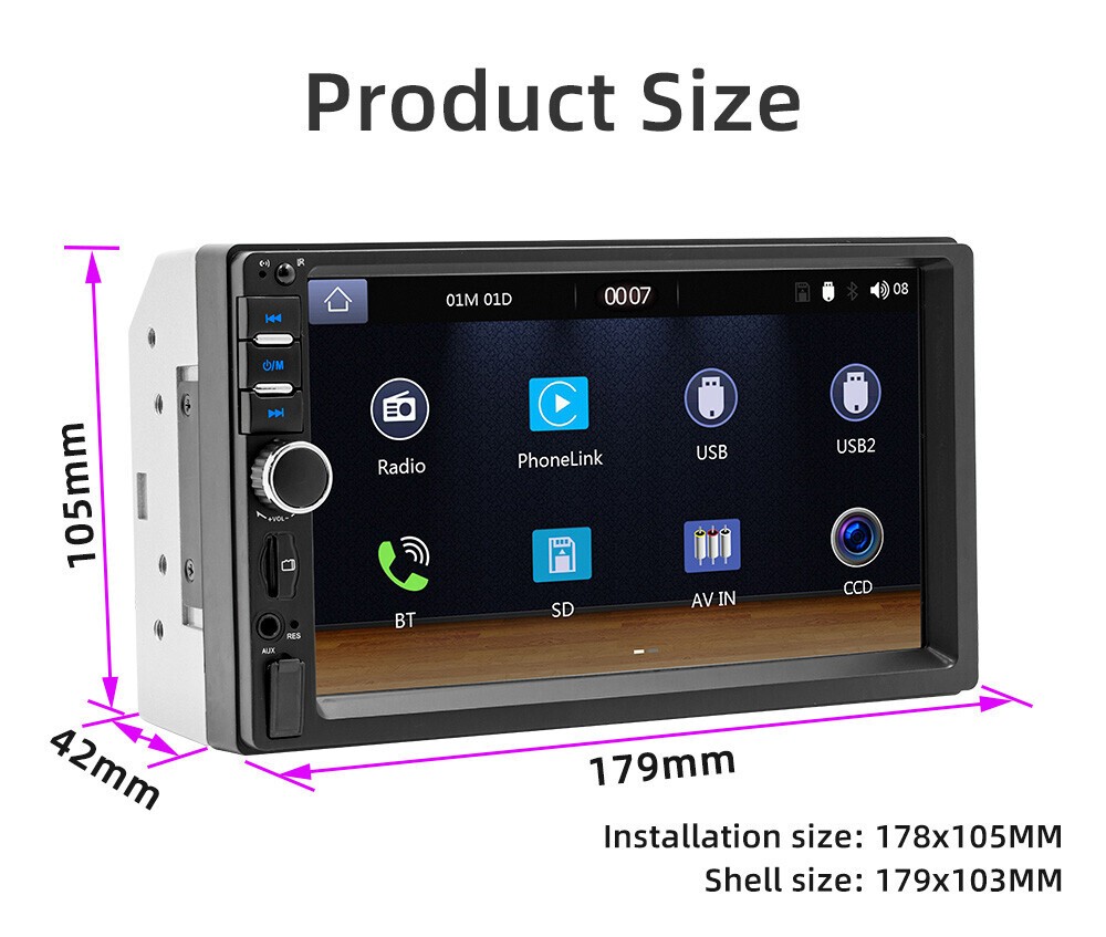 Car Radio Double 2 Din 7″ Apple CarPlay Android Auto Bluetooth Mirror Link TF/FM