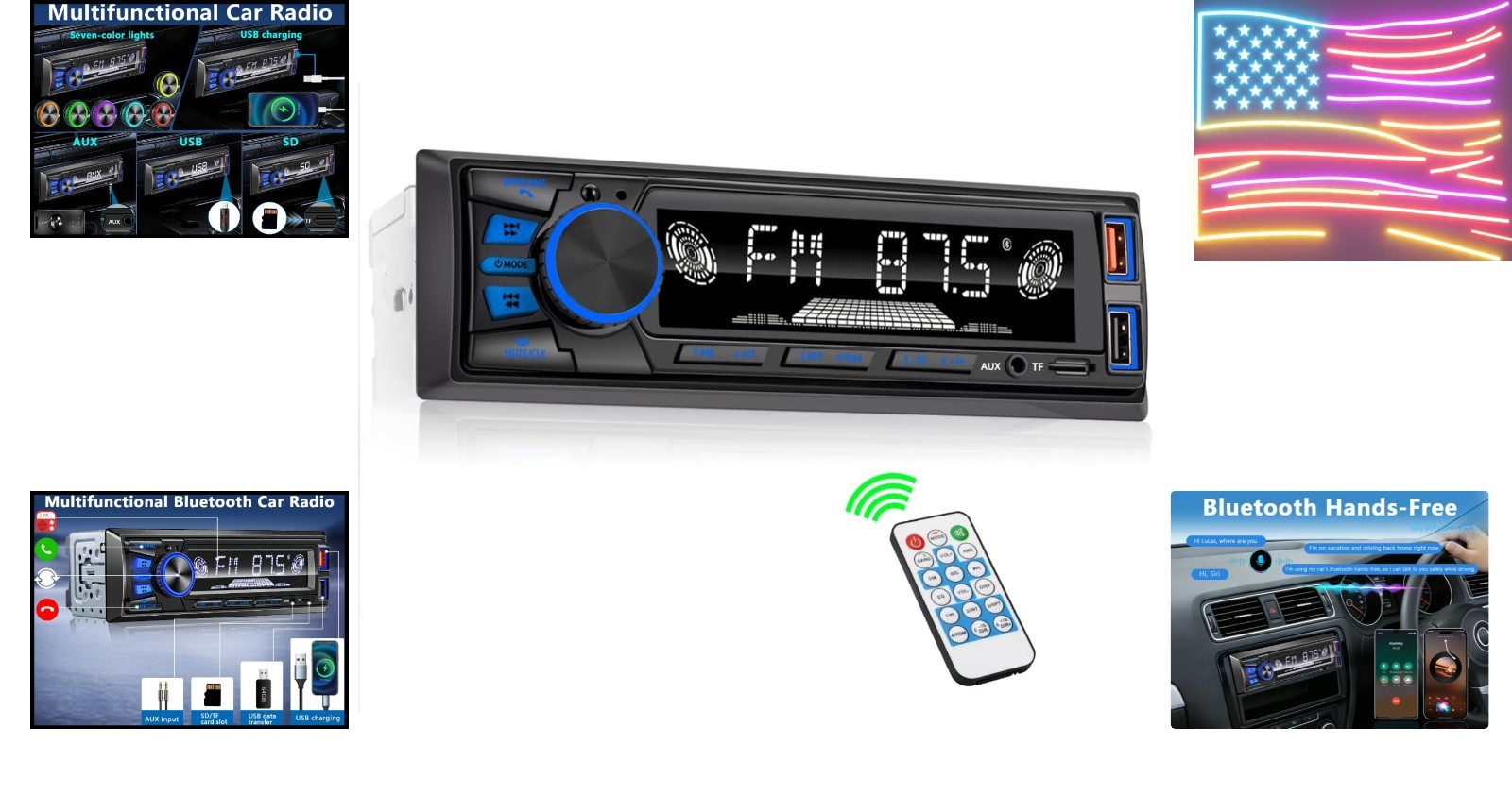 Car Radio Bluetooth Single DIN Stereo Audio with Push to Talk