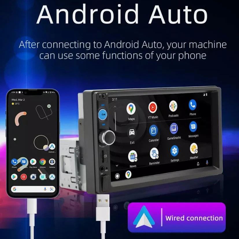 1 Single DIN 7″ Apple CarPlay Car Stereo Touch Screen Android Auto Backup Camera