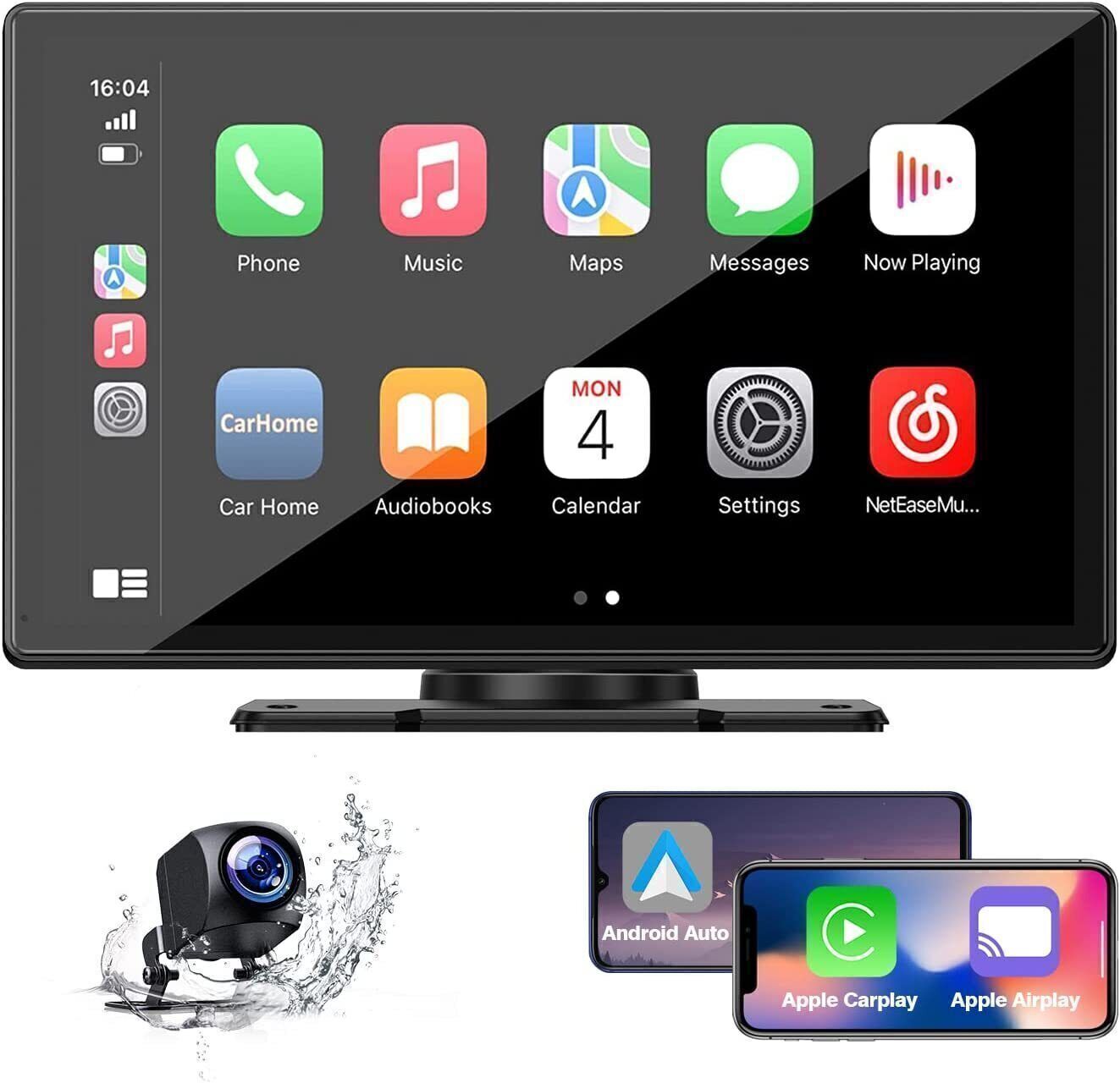 9 Inch HD Touch Screen Portable Apple CarPlay &Android Auto Car Stereo+Rear Cam