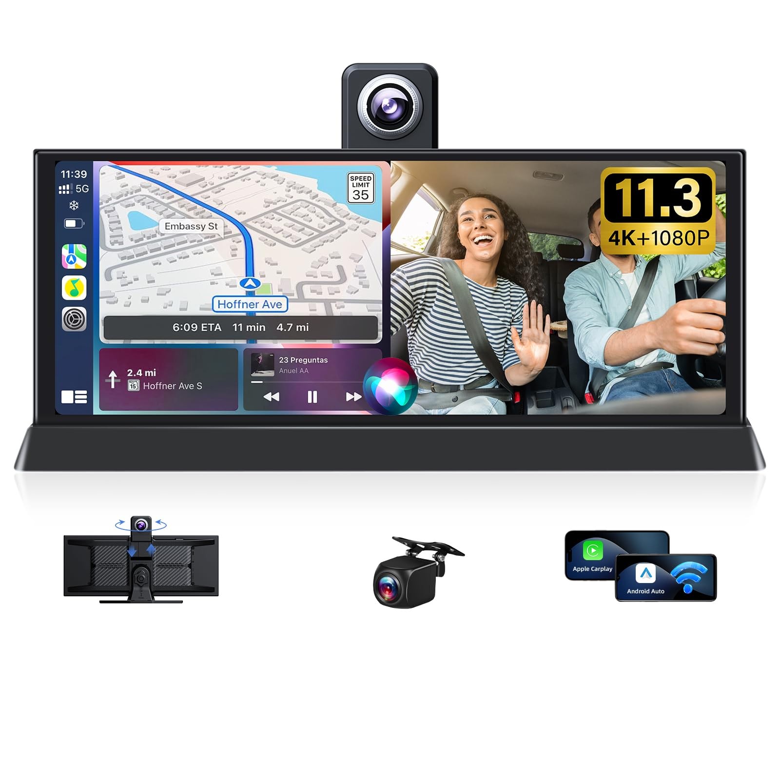11.26” 4K Carplay Screen for Car Max 2026 with 350° Rotatable Lens Wireless …