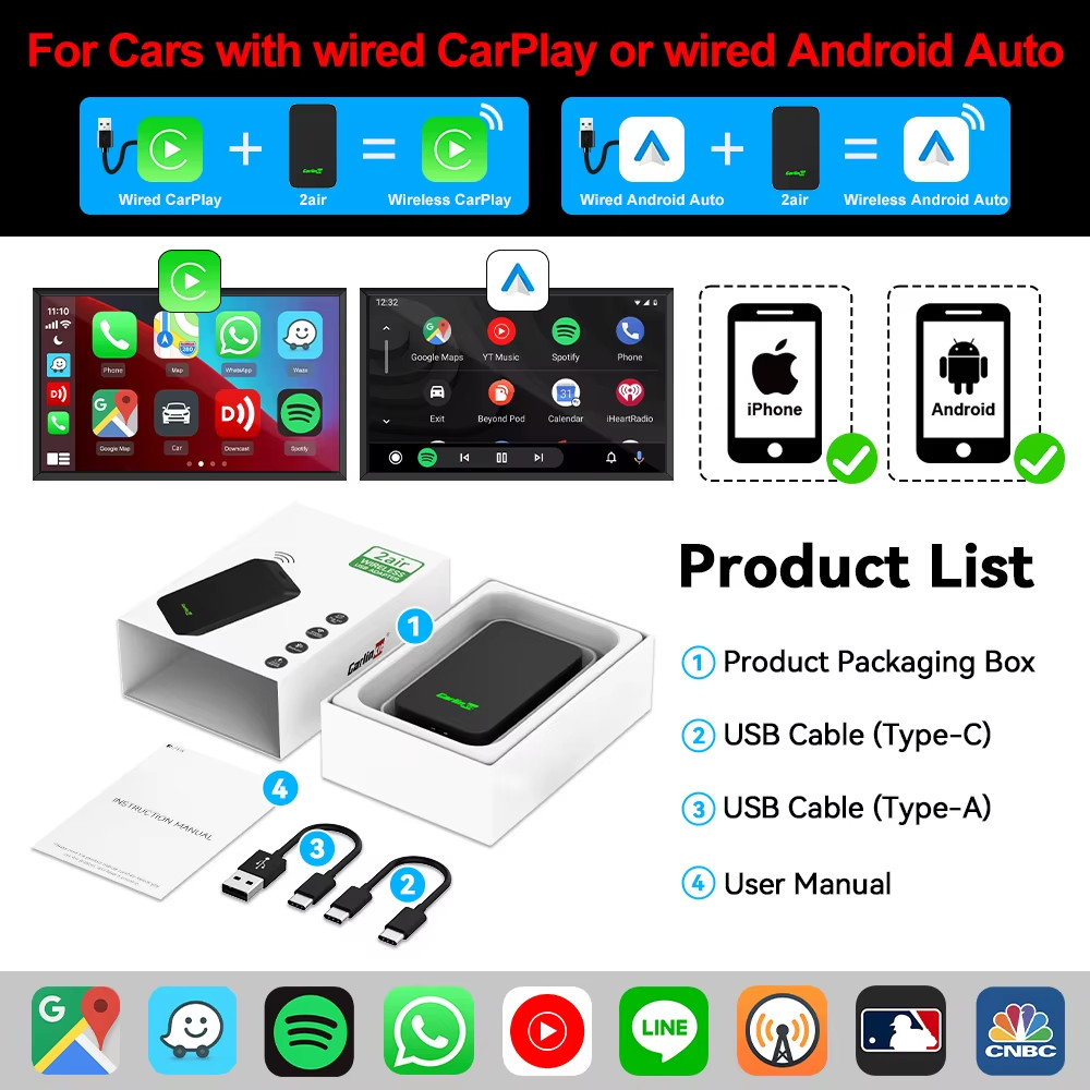 2026 Wireless Android Auto & CarPlay Dongle for Car Radio, Portable 2Air