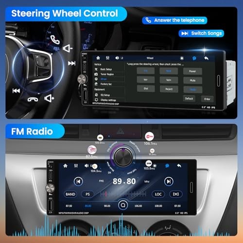Single Din Car Stereo with Wireless CarPlay Android Auto Mirror Link, Car