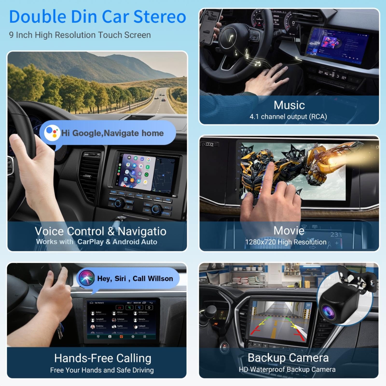 Haudio 9″ Double Din Car Stereo with Wireless Apple CarPlay & Android Auto | …