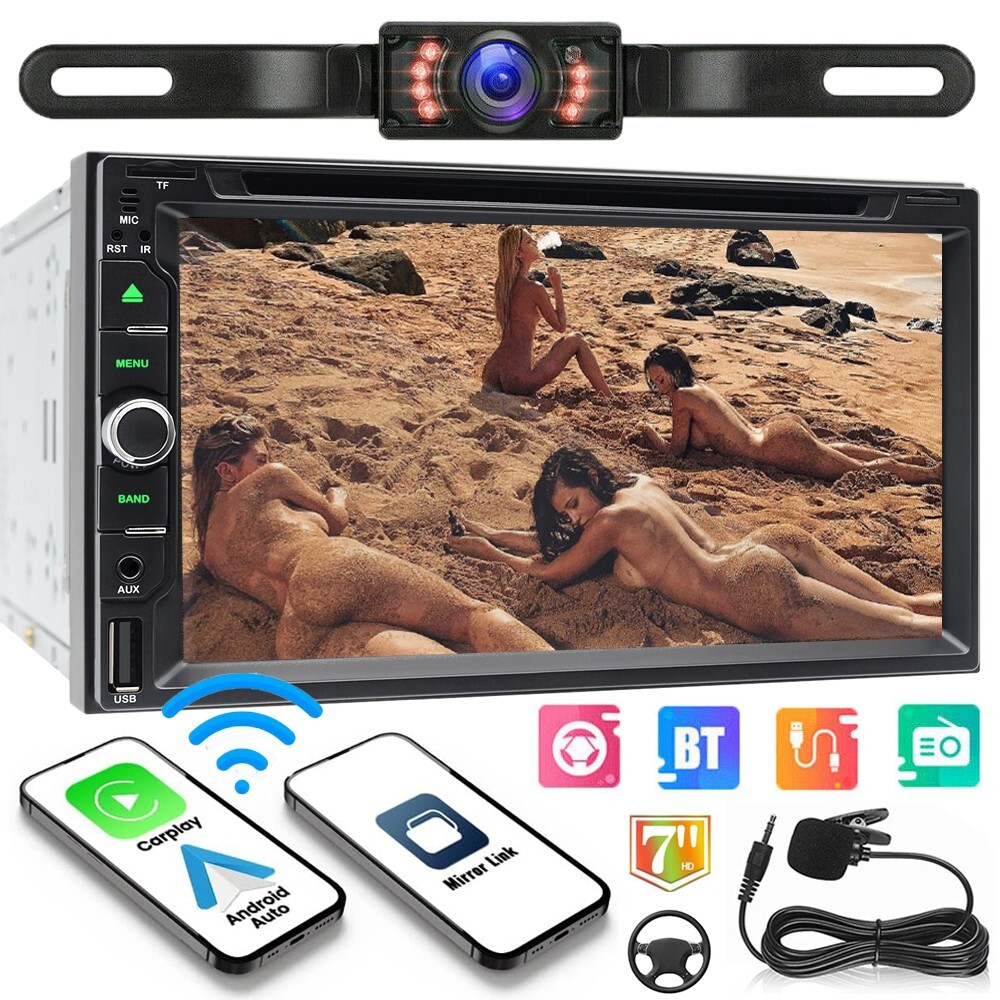 Apple Carplay Car Stereo Radio Android Auto 7″ 2Din Bluetooth CD/DVD Player+CAM